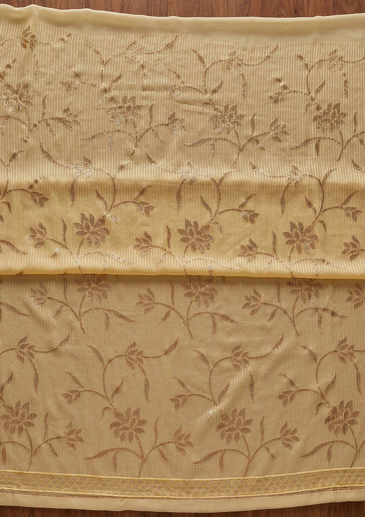 Lemon Yellow Sequins Georgette Designer Unstitched Salwar Suit - koskii