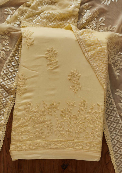 Lemon Yellow Sequins Georgette Designer Unstitched Salwar Suit - koskii