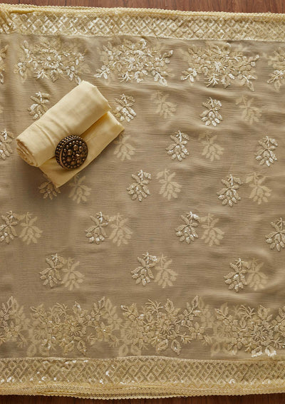 Lemon Yellow Sequins Georgette Designer Unstitched Salwar Suit - koskii