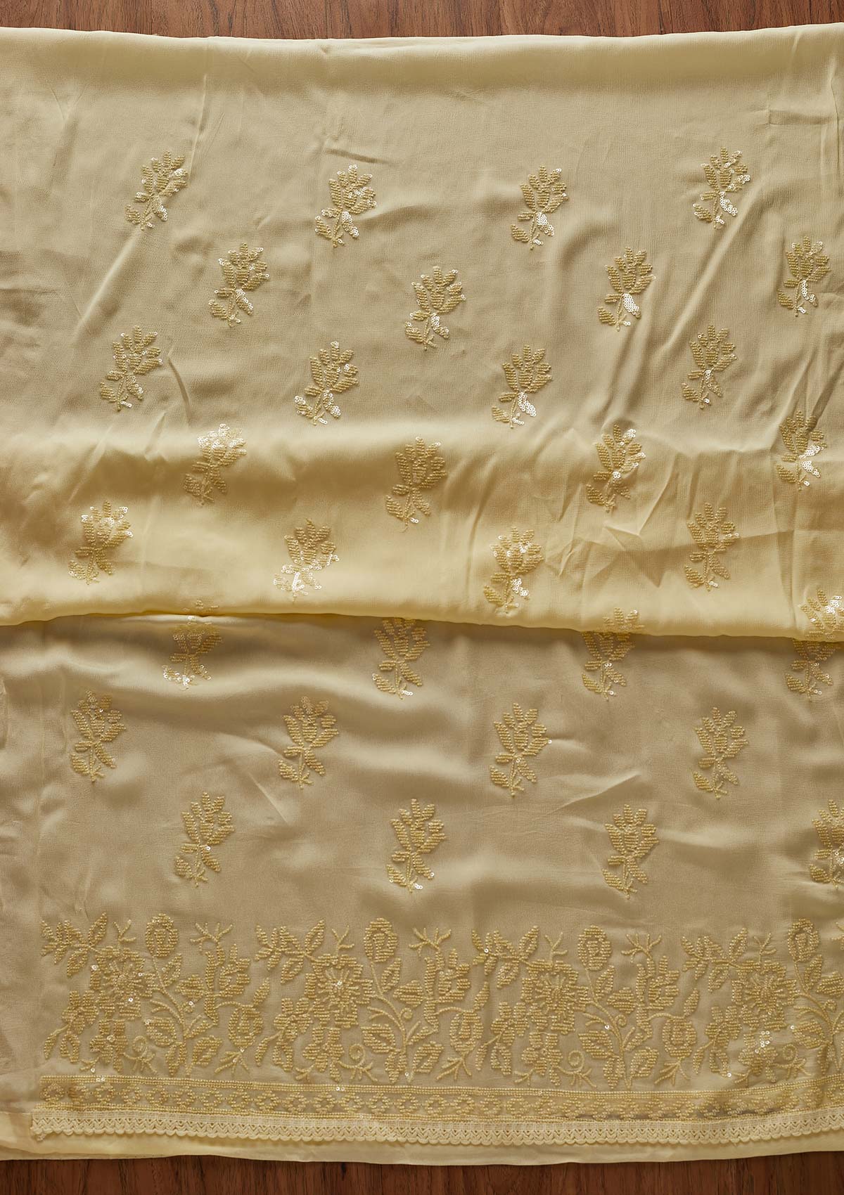 Lemon Yellow Sequins Georgette Designer Unstitched Salwar Suit - koskii