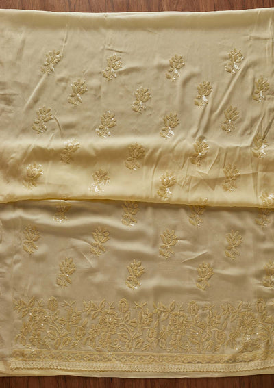 Lemon Yellow Sequins Georgette Designer Unstitched Salwar Suit - koskii