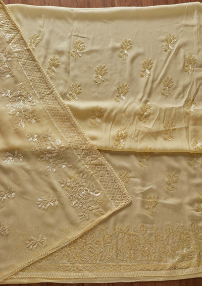Lemon Yellow Sequins Georgette Designer Unstitched Salwar Suit - koskii