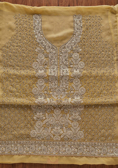 Lemon Yellow Silver Stonework Georgette Designer Semi-Stitched Salwar Suit - Koskii