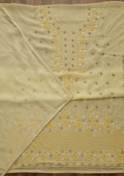 Lemon Yellow Silver Stonework Georgette Unstitched Salwar Suit-Koskii