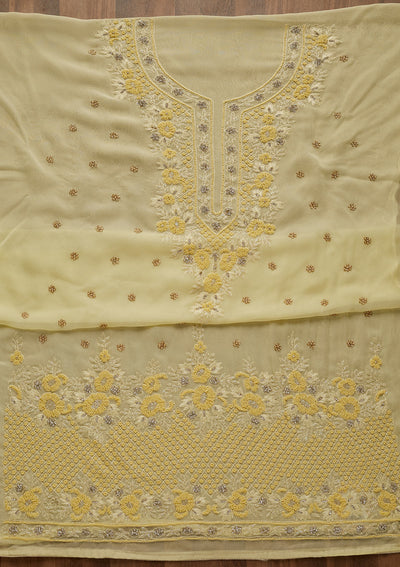 Lemon Yellow Silver Stonework Georgette Unstitched Salwar Suit-Koskii
