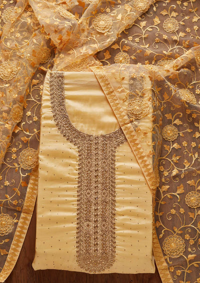 Lemon Yellow Swarovski Georgette Designer Unstitched Salwar Suit - koskii