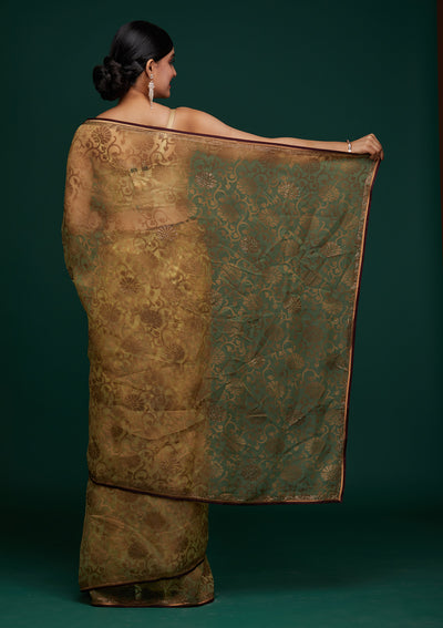Lemon Yellow Swarovski Tissue Designer Saree - Koskii