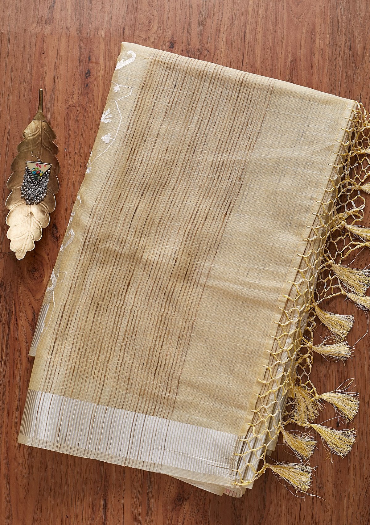 Lemon Yellow Threadwork Art Silk Designer Saree - koskii