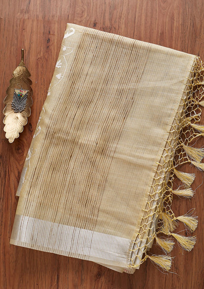 Lemon Yellow Threadwork Art Silk Designer Saree - koskii