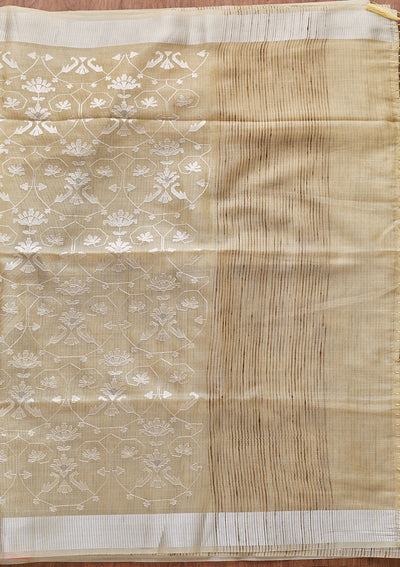 Lemon Yellow Threadwork Art Silk Designer Saree - koskii