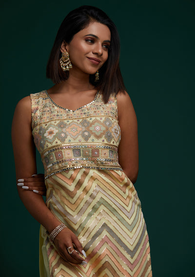 Lemon Yellow Threadwork Georgette Designer Salwar Suit - Koskii