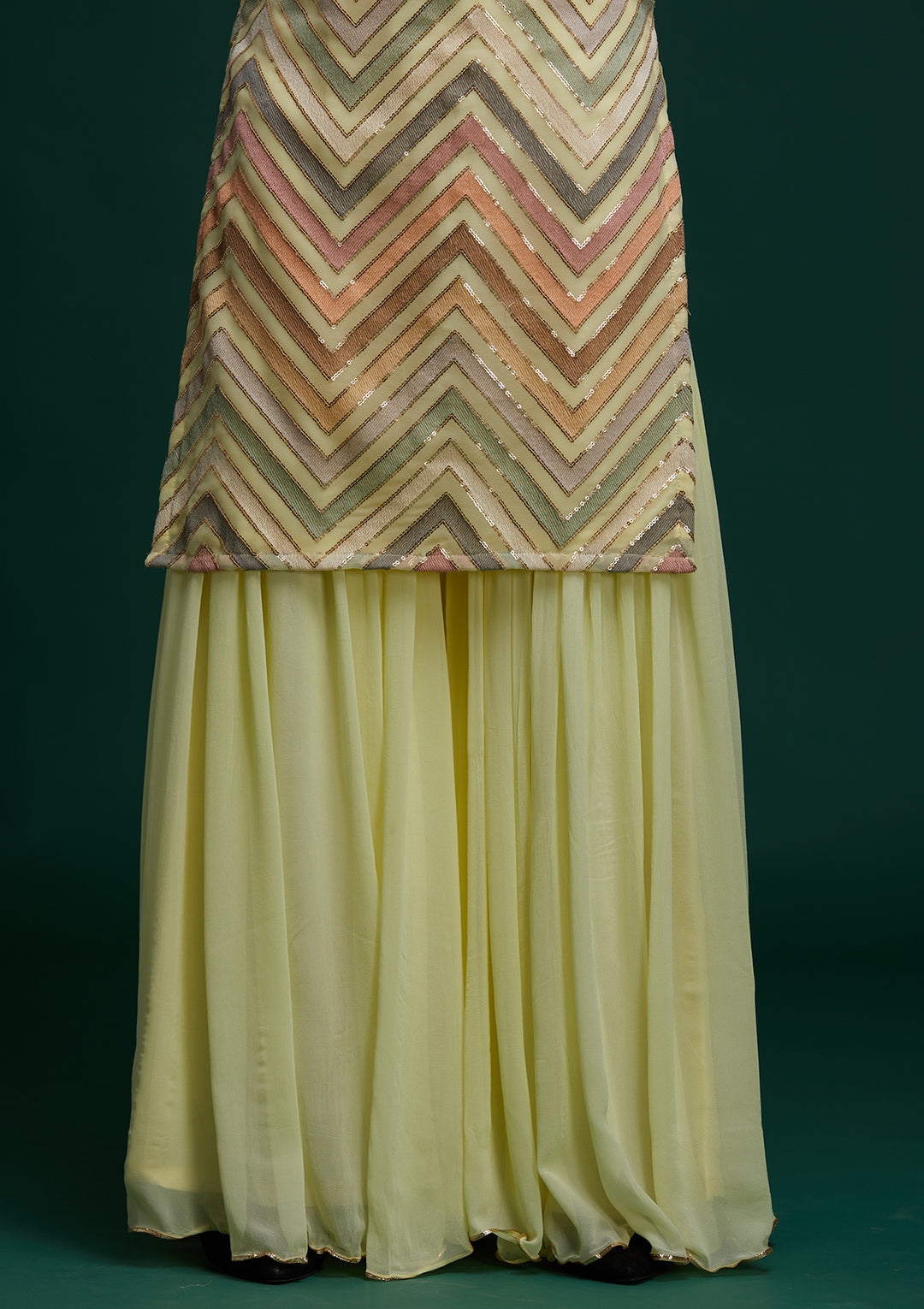 Lemon Yellow Threadwork Georgette Designer Salwar Suit - Koskii