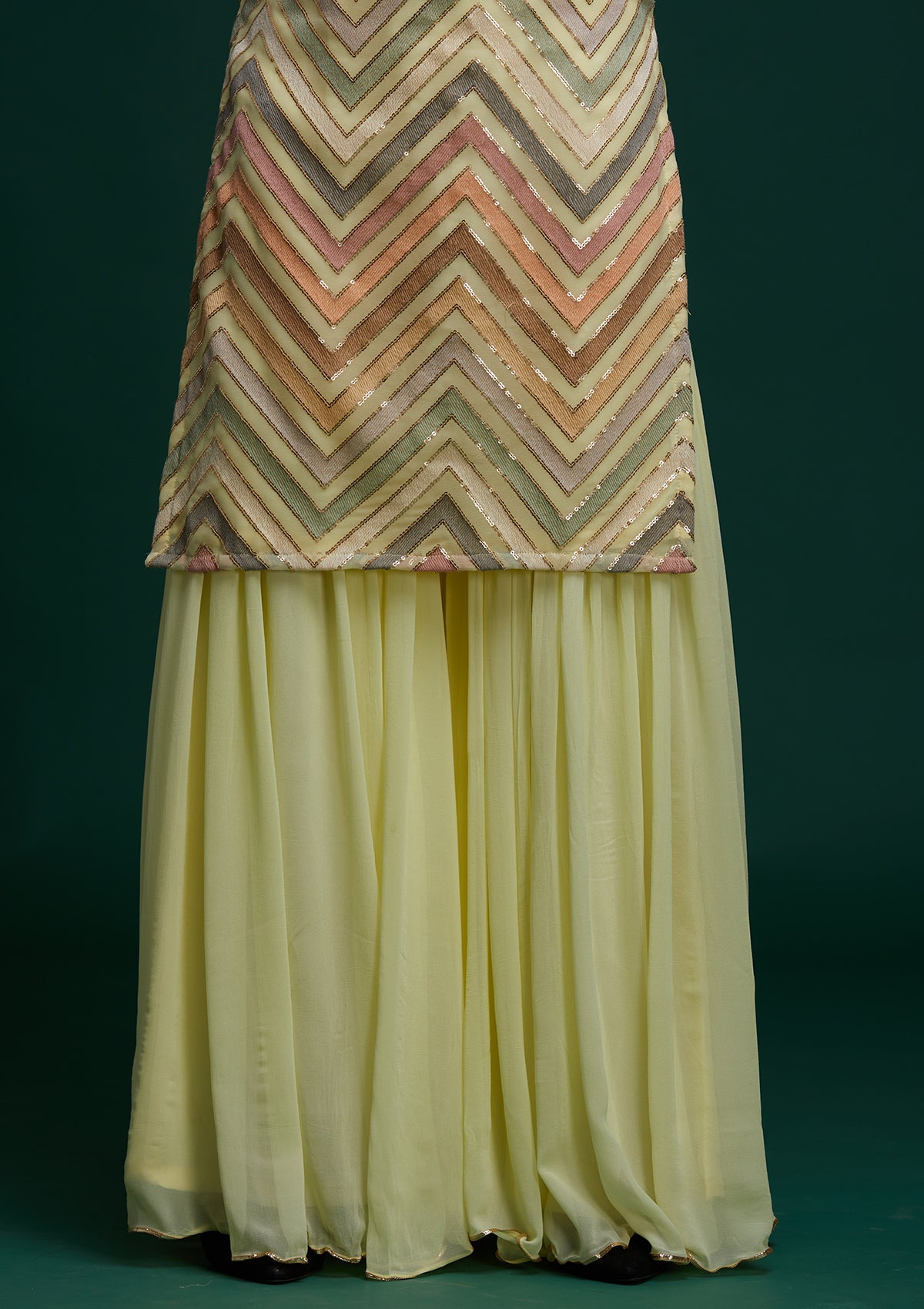 Lemon Yellow Threadwork Georgette Designer Salwar Suit - Koskii