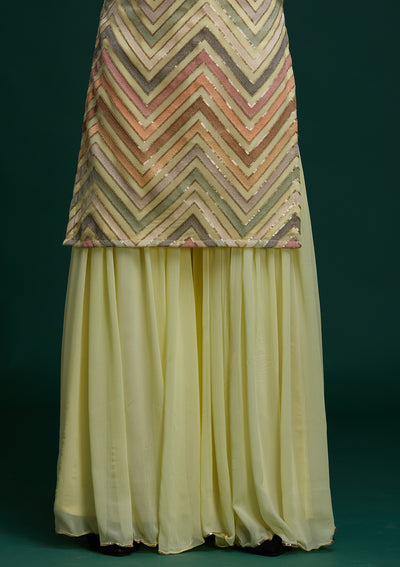 Lemon Yellow Threadwork Georgette Designer Salwar Suit - Koskii