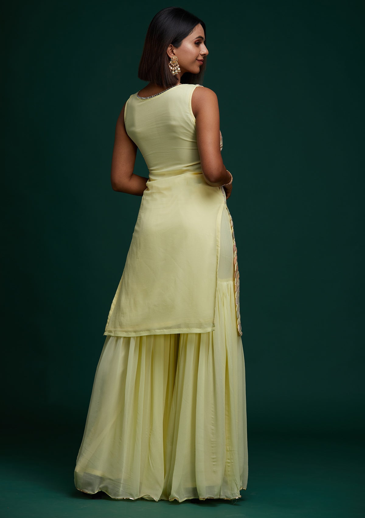 Lemon Yellow Threadwork Georgette Designer Salwar Suit - Koskii