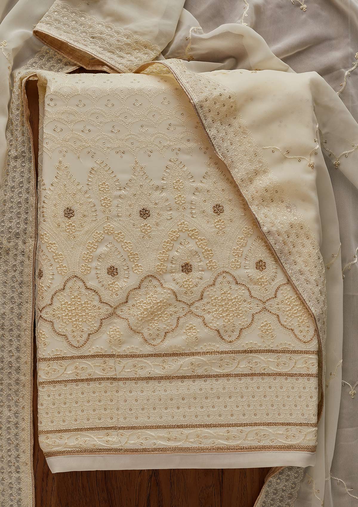 Lemon Yellow Threadwork Georgette Semi-Stitched Salwar Suit - Koskii
