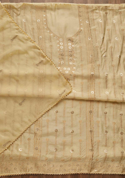 Lemon Yellow Zariwork  Art Silk Unstitched Salwar Suit-Koskii