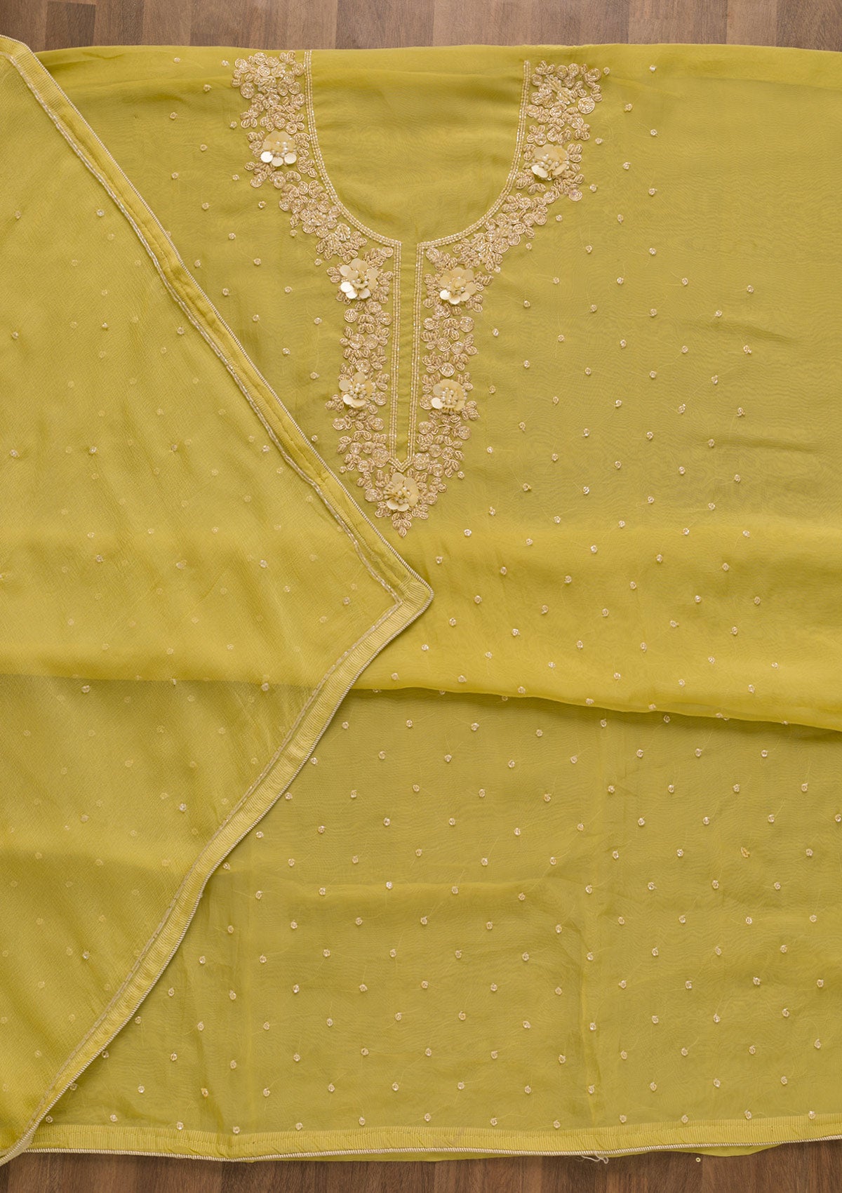 Buy Lemon Yellow Cutdana Organza Unstitched Salwar Suit Koskii