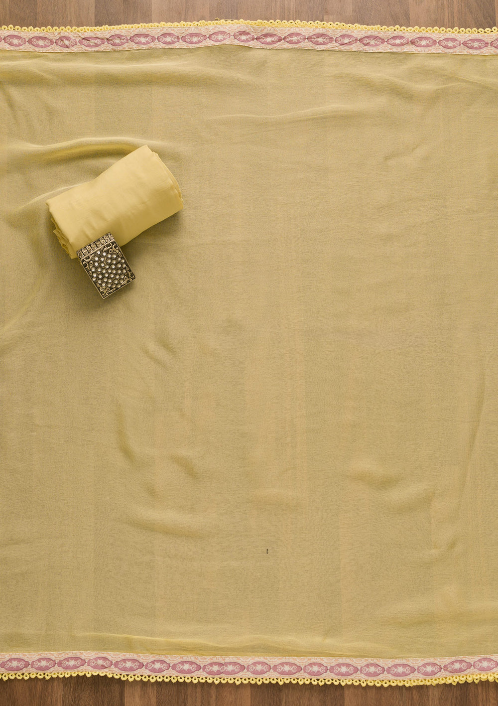 Lemon Yellow Printed Poly Cotton Unstitched Salwar Suit-Koskii