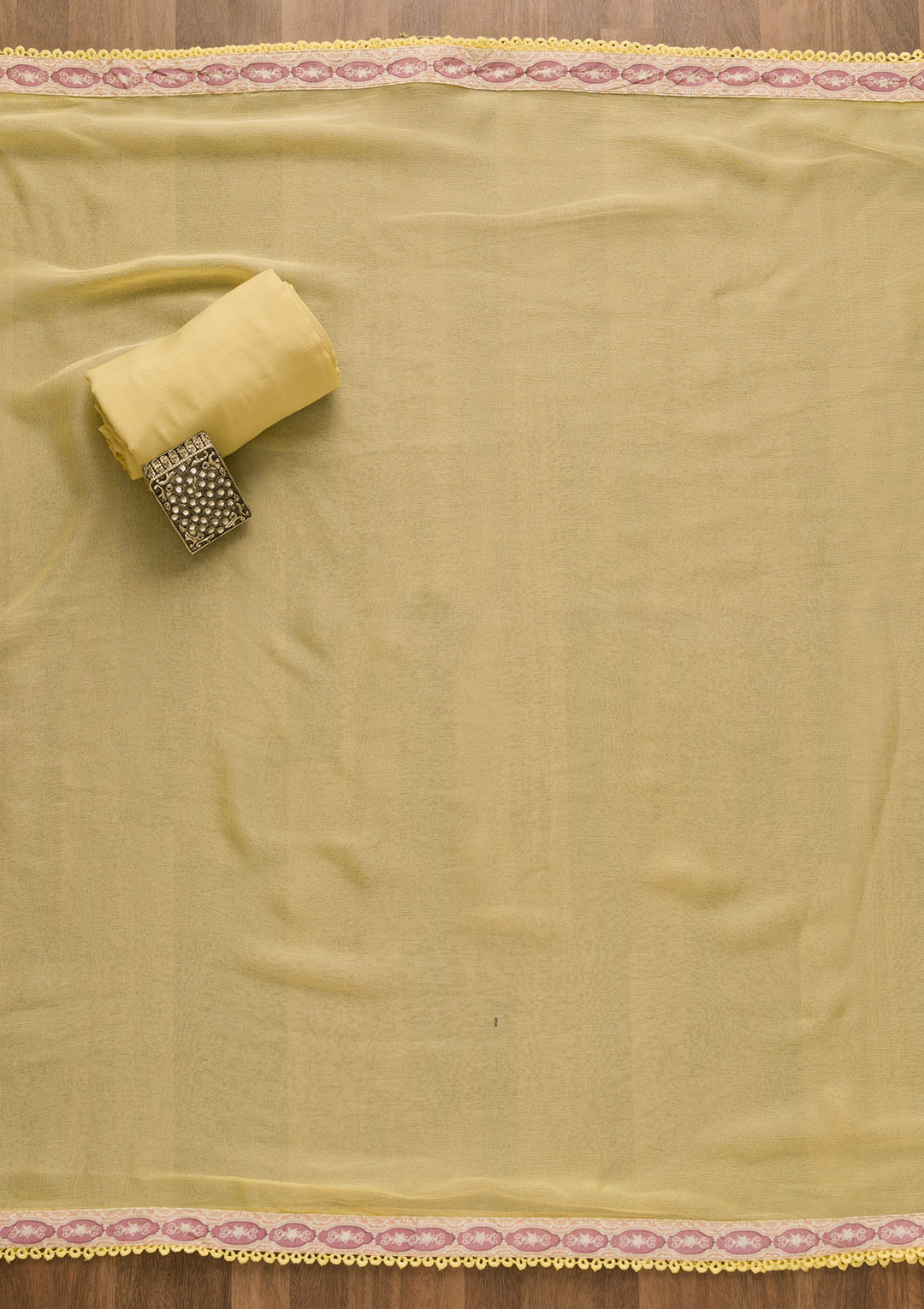 Lemon Yellow Printed Poly Cotton Unstitched Salwar Suit-Koskii