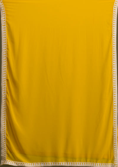 Lemon Yellow Threadwork Georgette Readymade Salwar Suit-Koskii
