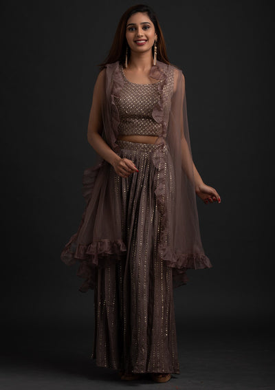 Light Brown Sequins Georgette Designer Salwar-Suit - koskii