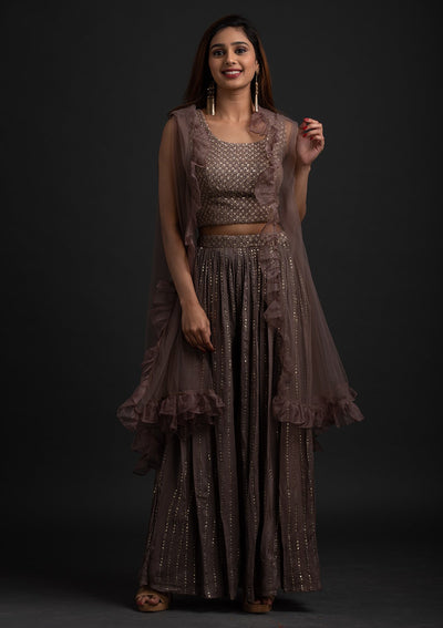 Light Brown Sequins Georgette Designer Salwar-Suit - koskii