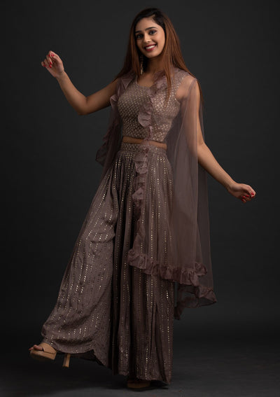 Light Brown Sequins Georgette Designer Salwar-Suit - koskii