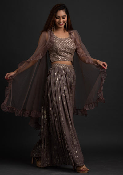 Light Brown Sequins Georgette Designer Salwar-Suit - koskii