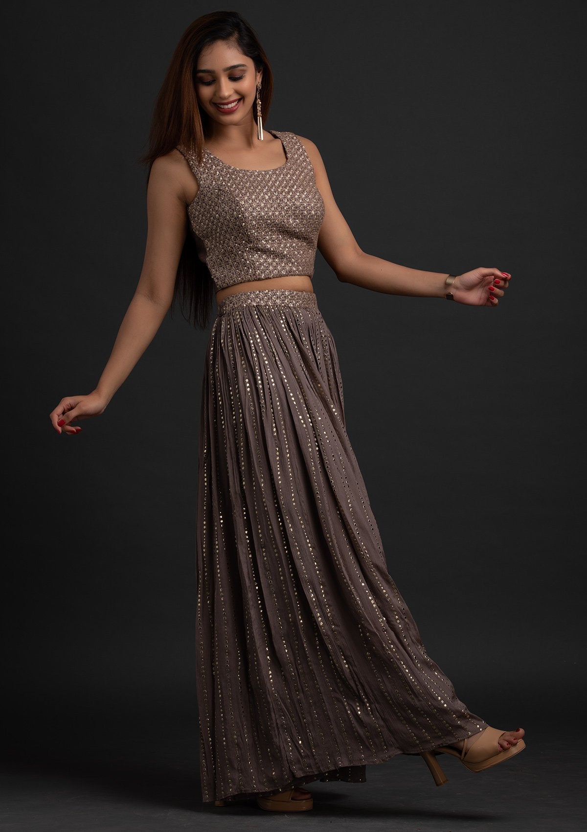 Light Brown Sequins Georgette Designer Salwar-Suit - koskii