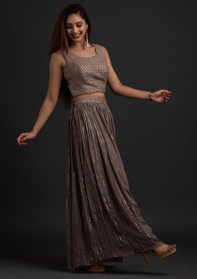 Light Brown Sequins Georgette Designer Salwar-Suit - koskii
