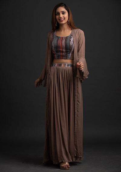 Light Brown Sequins Georgette Designer Salwar-Suit - koskii