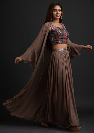 Light Brown Sequins Georgette Designer Salwar-Suit - koskii