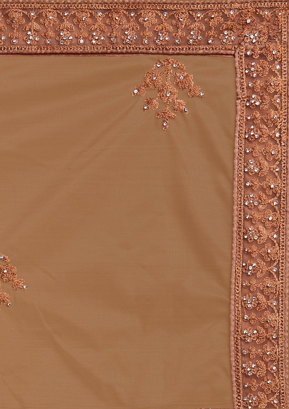 Light Brown Silver Stonework Net Designer Semi-Stitched Lehenga - koskii