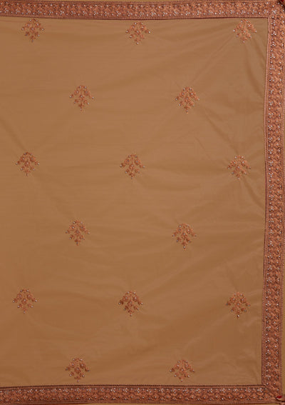 Light Brown Silver Stonework Net Designer Semi-Stitched Lehenga - koskii
