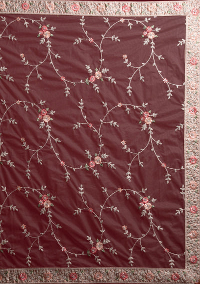 Light Brown Silver Stonework Net Designer Semi-Stitched Lehenga - koskii