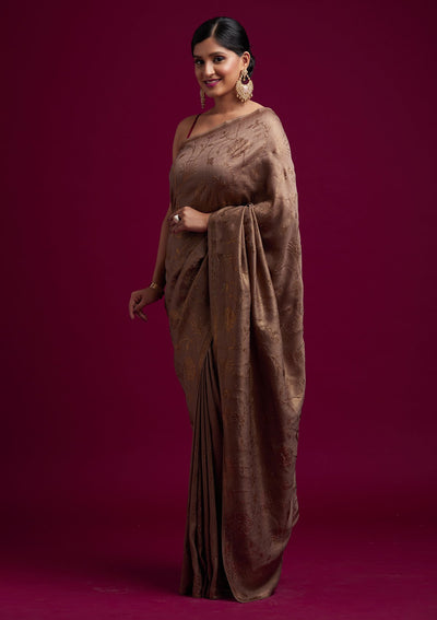 Light Brown Swarovski Shimmer Designer Saree - koskii