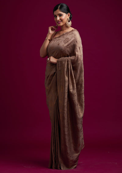 Light Brown Swarovski Shimmer Designer Saree - koskii
