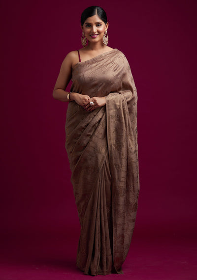 Light Brown Swarovski Shimmer Designer Saree - koskii