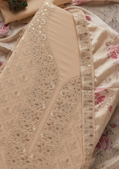 Light Brown Threadwork Georgette Designer Unstitched Salwar Suit - koskii
