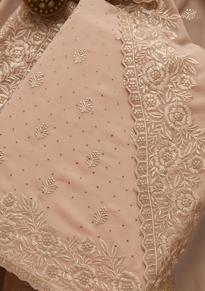 Light Brown Threadwork Georgette  Unstitched Salwar Suit - Koskii