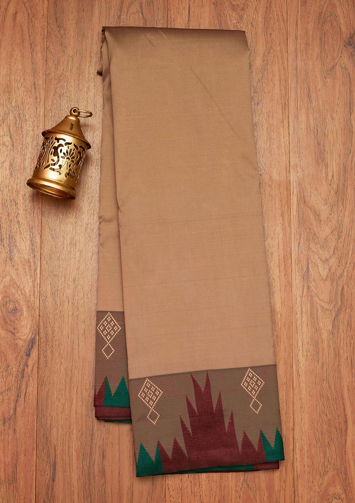 Light Brown Zariwork Art Silk Saree- Koskii