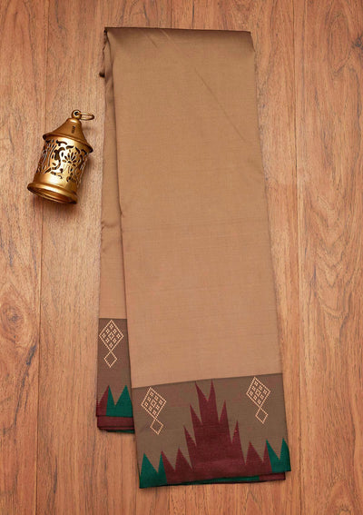 Light Brown Zariwork Art Silk Saree- Koskii