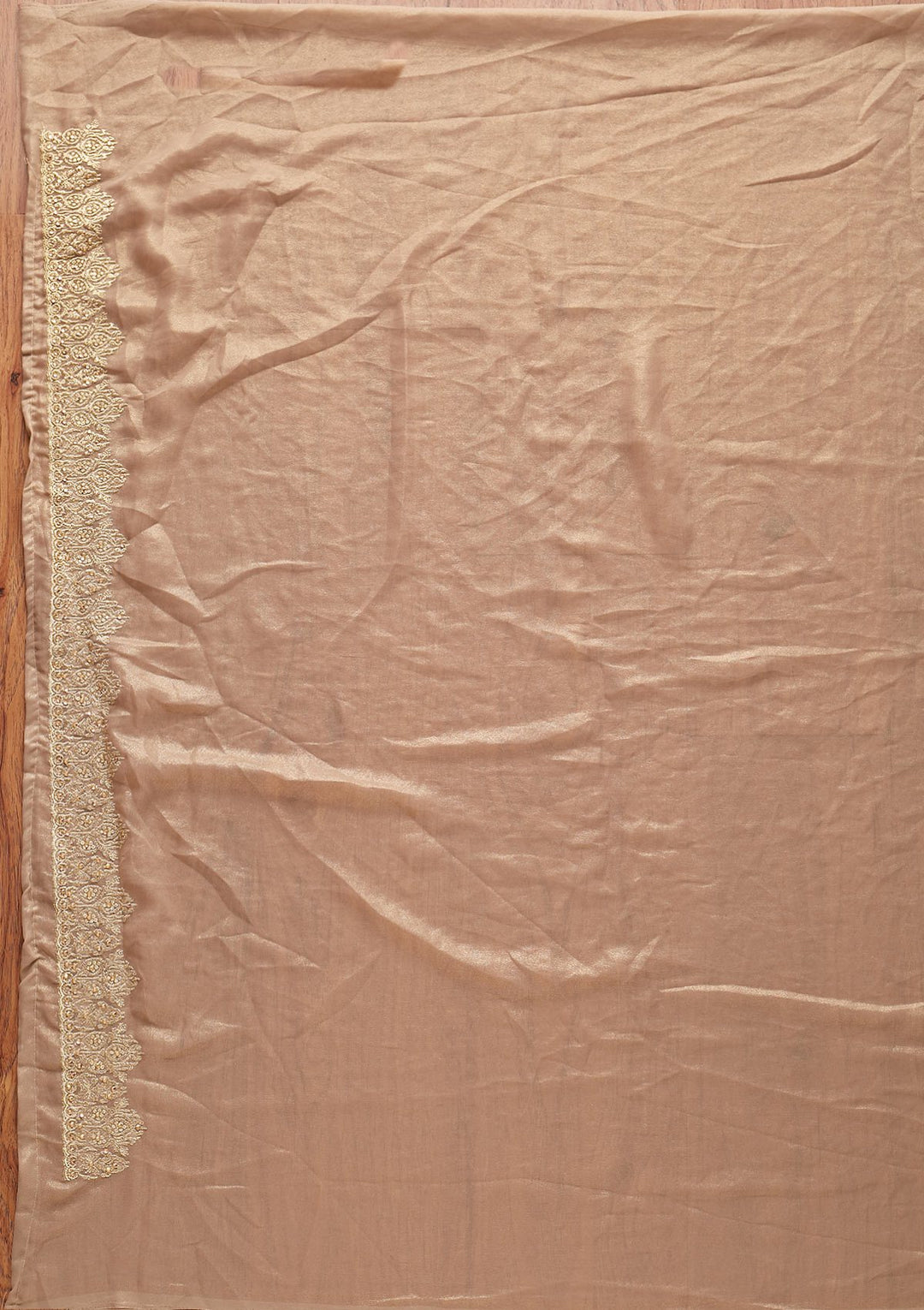 Light Brown Zariwork Shimmer Designer Saree - koskii