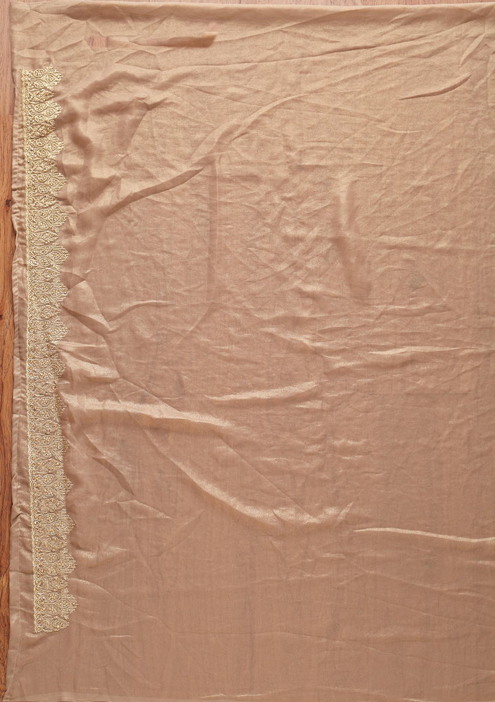 Light Brown Zariwork Shimmer Designer Saree - koskii