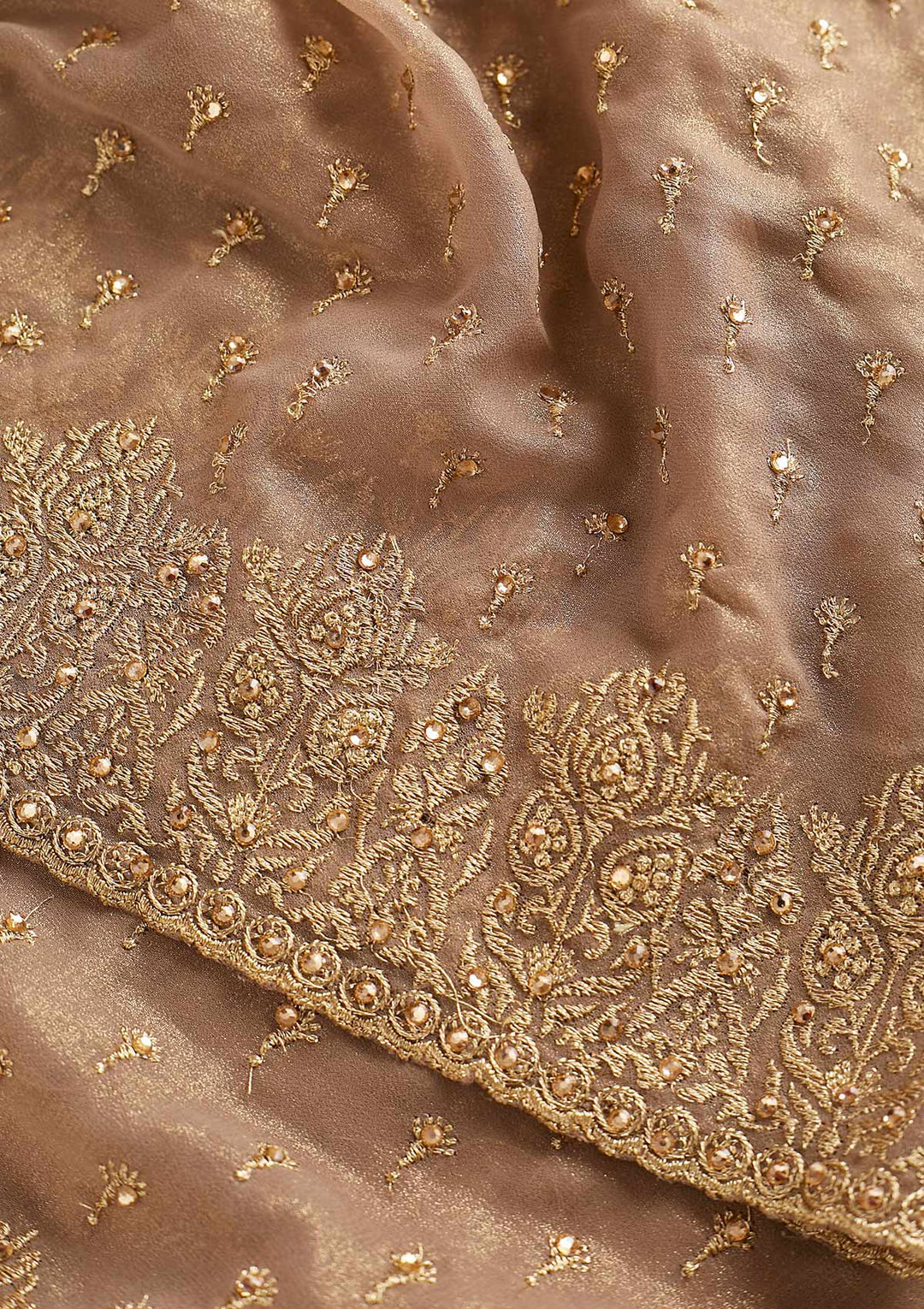 Light Brown Zariwork Shimmer Designer Saree - koskii