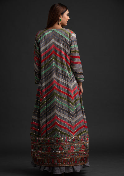 Light Grey Chikankari Georgette Designer Gown - koskii