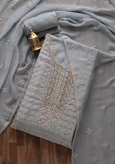 Light Grey Cutdana Georgette Designer Unstitched Salwar Suit - Koskii