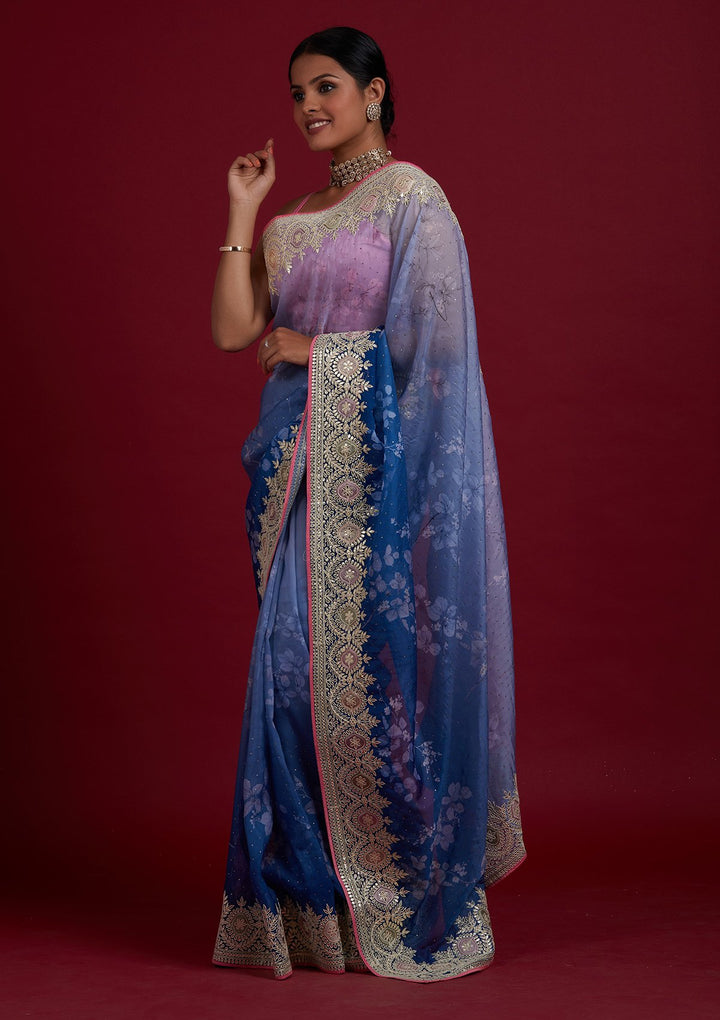 Light Grey Gotapatti Semi Crepe Designer Saree - Koskii