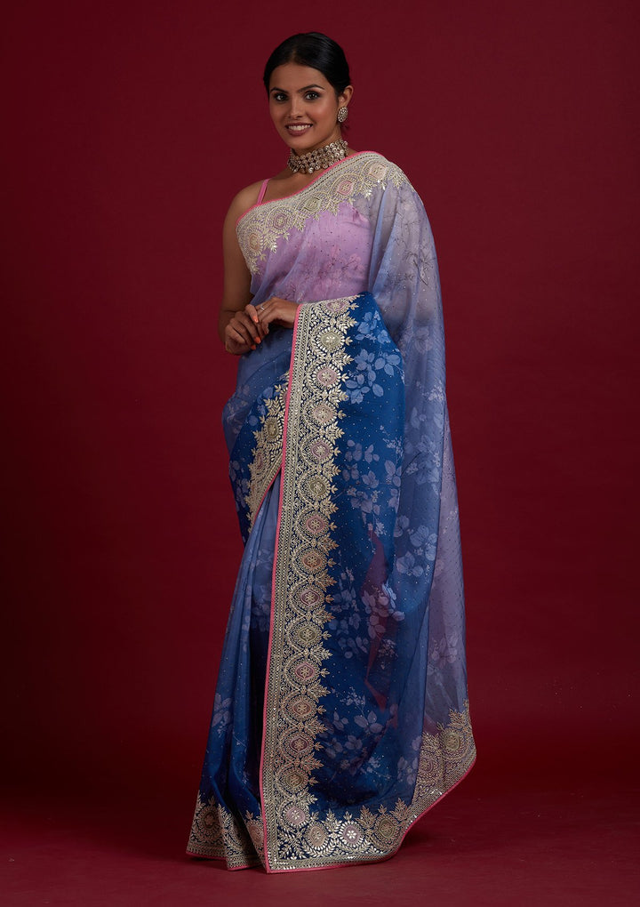 Light Grey Gotapatti Semi Crepe Designer Saree - Koskii